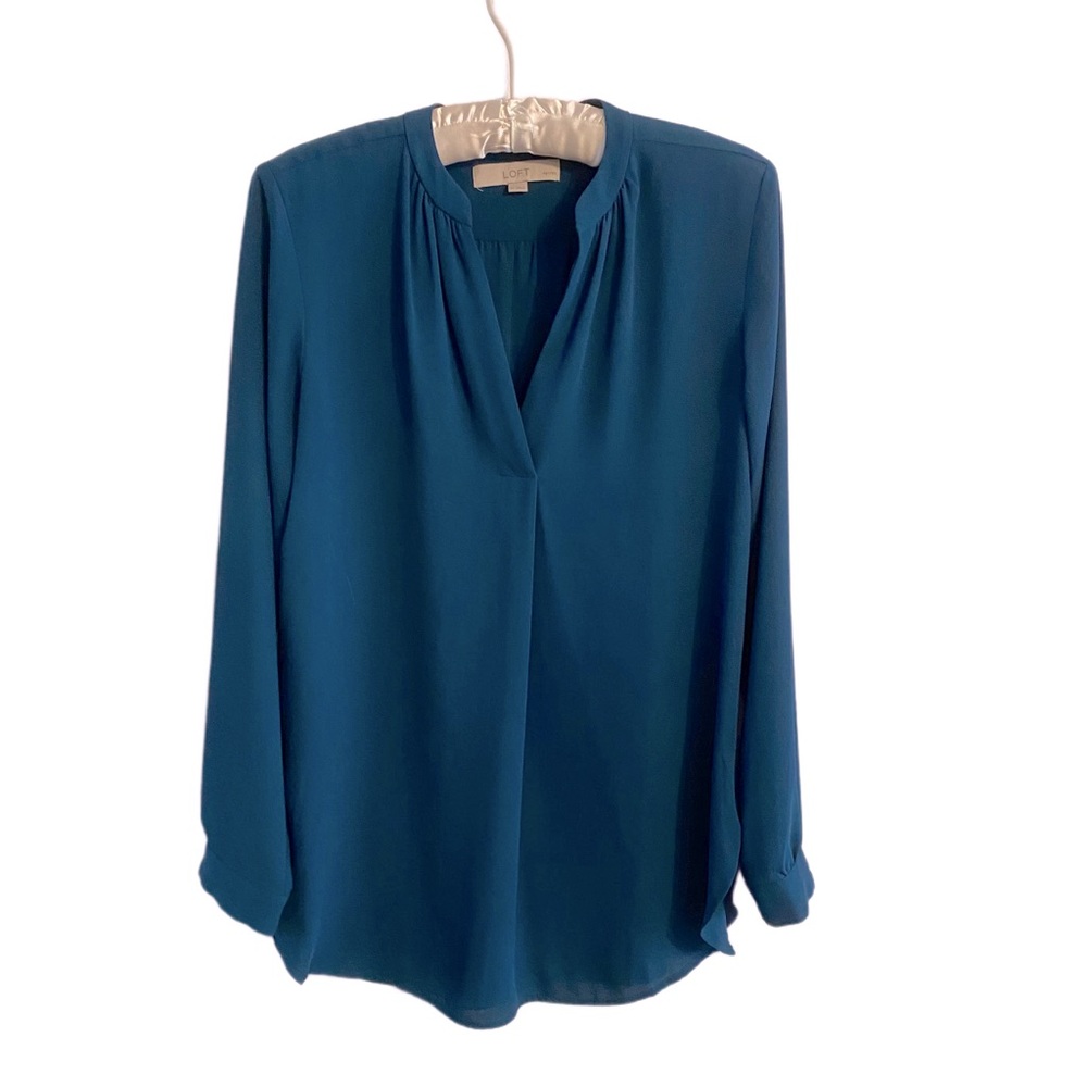 LOFT Petites Teal Long Sleeve Pullover Blouse Size SP